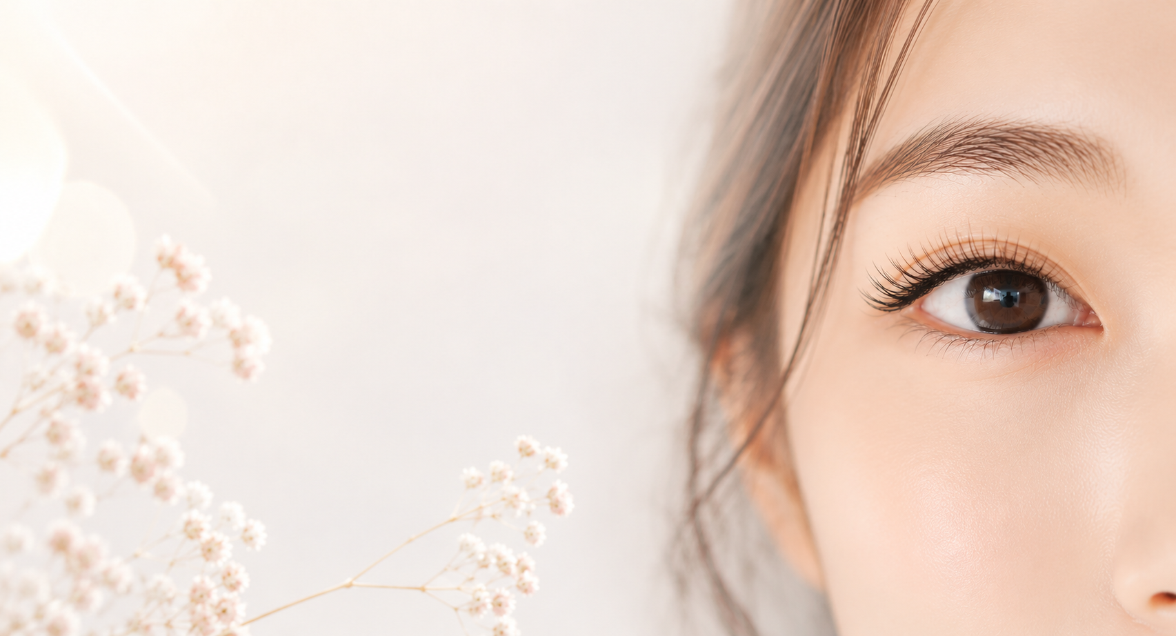 A model with full, fluttery lash extensions